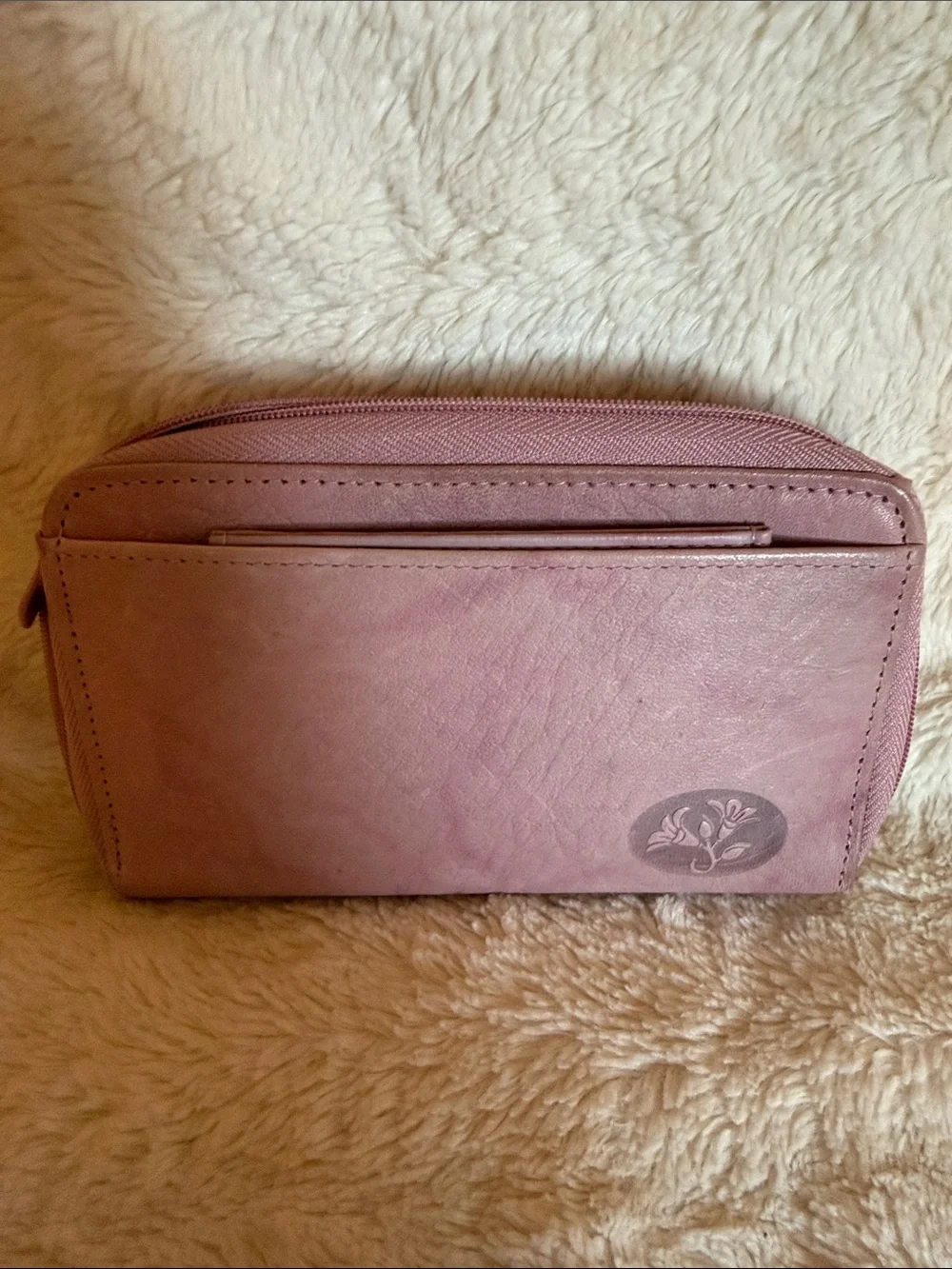 Buxton Pink Top Grain Cowhide Leather Double Zip Around Wallet Marbled Interior